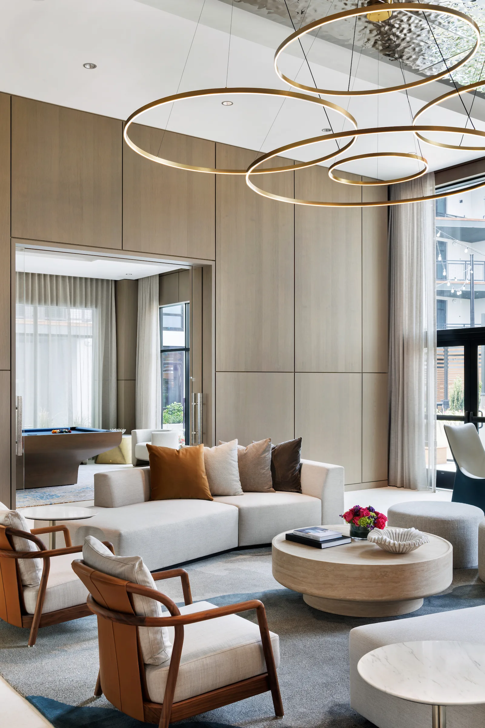 Luxury lounge with fireplace and modern seating