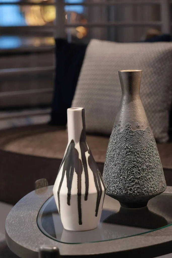 Ceramic vases in a Flora guest lounge.