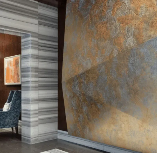 Luxury lobby interior with textured feature wall and contemporary finishes